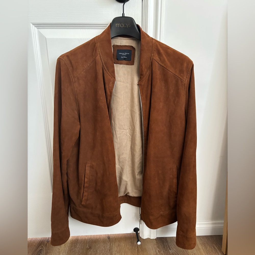 Grand Frank Cognac Suede Bomber Jacket - M